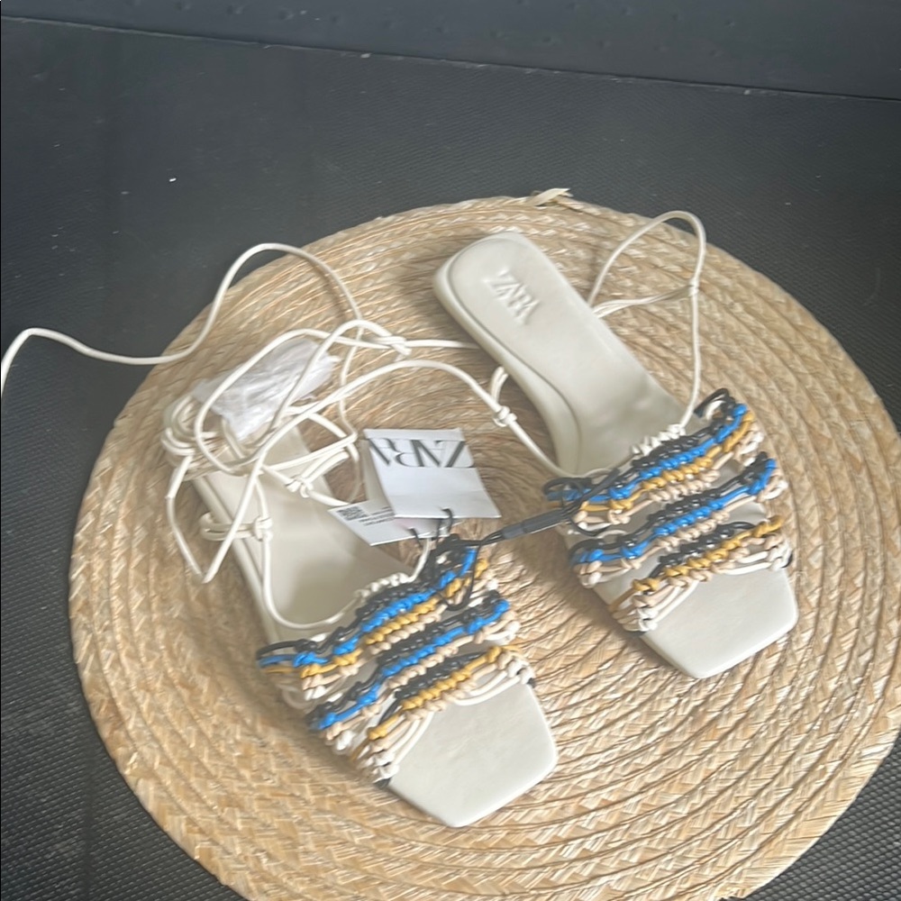 Zara Women's Lace Up Woven Strappy Gladiator Sandals Size 36